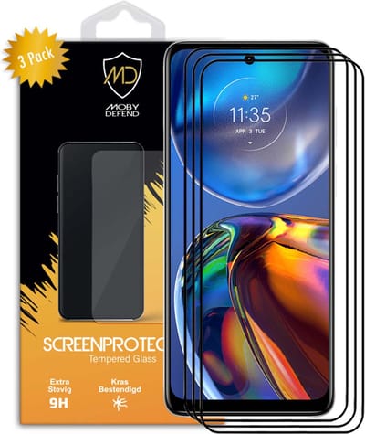 3-Pack MobyDefend Screenprotectors - Geschikt voor Motorola Moto E32 / E32S - Screensaver Met Zwarte Randen - Gehard Glas