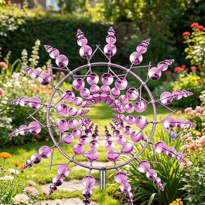 windmolen, 3D-windmolen, tuinmetaal, 360° rotatie, windmolen, tuinmolen, kinetische windmolen, tuin-en voor tuin, terras, landschapsdecoratie, roze