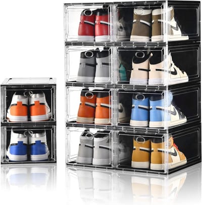 10 Pack Stapelbare Schoenendozen met Magnetische Deur - Multifunctionele Organizer voor Sneakers en Schoenen tot US Maat 12