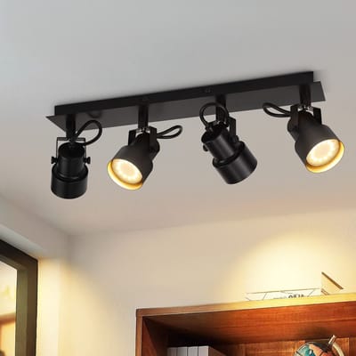NETTLIFE Opbouwspot - 4-Lichts - GU10 Fitting - rechthoekig - zwart - Metaal - 350° draaibar Plafondspot - L 43cm - Vintage Plafondlamp - voor Slaapkamer | Keuken | Hal | Woonkamer - Max.25W-excl. lichtbron