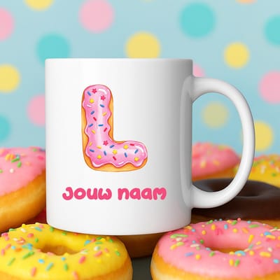 Mok - Donut letter L – Gepersonaliseerd met naam – Grappige Mokken