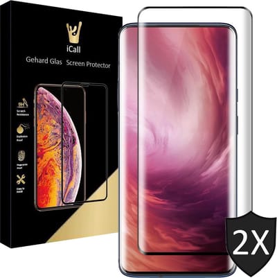 Screenprotector geschikt voor OnePlus 7T Pro - Tempered Glass Gehard Glas - Full Screen Cover Volledig Beeld - iCall - 2 Stuks