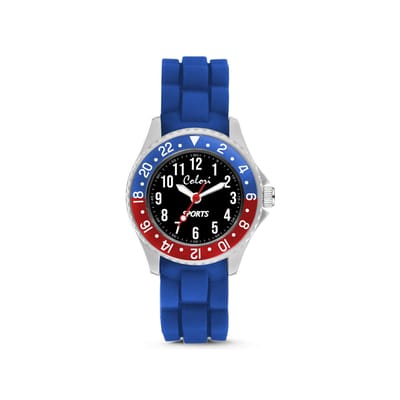 Colori 5-CLK126 Kinderhorloge - Sport - 30 mm - 20 mm Wijzerplaat - Siliconen band - Verstelbaar van 15 t/m 19cm - Blauw - Rood