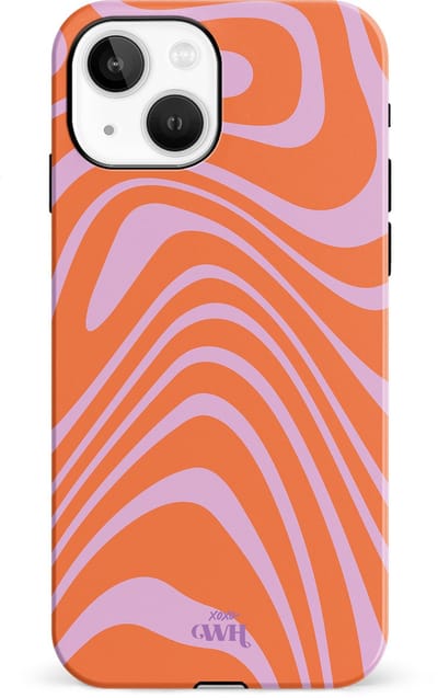 xoxo Wildhearts Boogie Wonderland Orange - Single Layer - Hard case geschikt voor iPhone 15 hoesje - Golven print hoesje oranje - Beschermhoes shockproof case geschikt voor iPhone 15 hoesje - Hoesje met golven print oranje