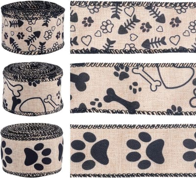 Dailygoods- Pootprint Lint - 3 Rollen - Decoratie Lint - Polyester Lint - DIY Crafting - Cadeau Inpakken - Versieringen Maken - Decoratielint