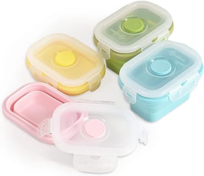 siliconen voedselcontainer met clipdeksel, stapelbaar, ruimtebesparend, BPA-vrij, 150 ml, 4 verpakkingen