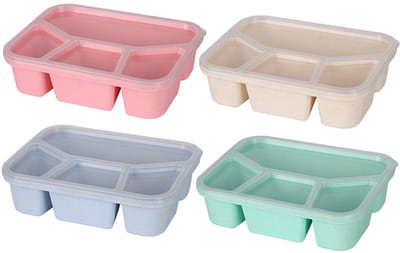 VHV - Lunchbox met Vakken - 4 Stuks Bento Boxen 21 x 16 x 5 cm - BPA-vrij - Magnetron en Vaatwasser Bestendig - Mix Kleuren