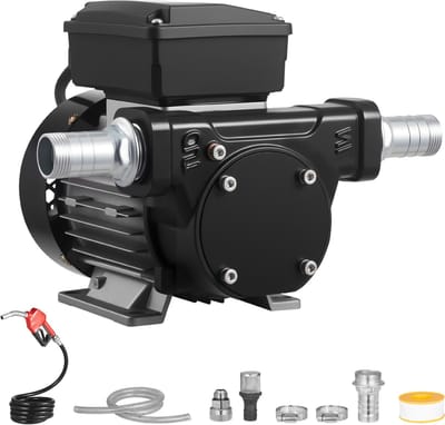Elektrische Brandstof Transferpomp 230 V, 60 L/min, AC Oliepomp voor Diesel, Kerosine en Biodiesel, Inclusief Automatische Mondstuk & Dubbele Slangen, Maximale Lift Tot 13.7 m, Geschikt voor Voertuigen en Werkplaatsen