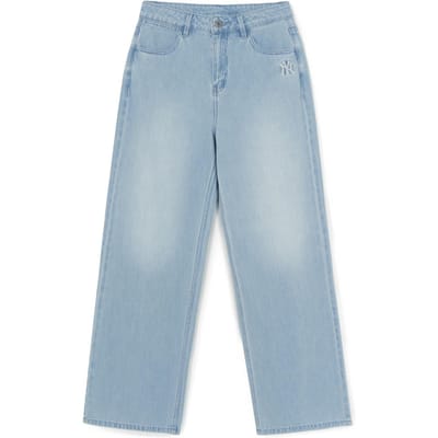 MLB New York Yankees Wijde Pijp Gewassen Verweerd Losse Pasvorm Figuurcorrigerende Jeans Dames Bodems 3FDPB0963-50BLL S white