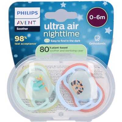 Philips Avent Ultra Air Night – Glow-in-the-dark fopspeen –(0-6 mnd) Extra luchtopeningen – 2 stuks - SCF376/24