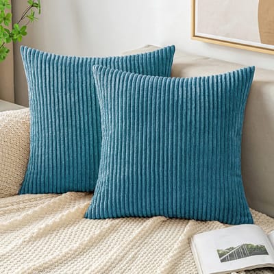 BRENZOOS- Kussensloop 45x45 cm - Ribfluwelen Hoes - Decoratieve Kussenhoes - Zacht Polyester - Onzichtbare Ritssluiting - Zeeblauw