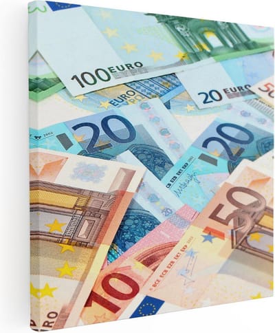 Artaza Canvas Schilderij Eurobiljetten - 30x30 cm - Klein - Muurdecoratie Geld - Wanddecoratie Stilleven - Kamer Accessoires
