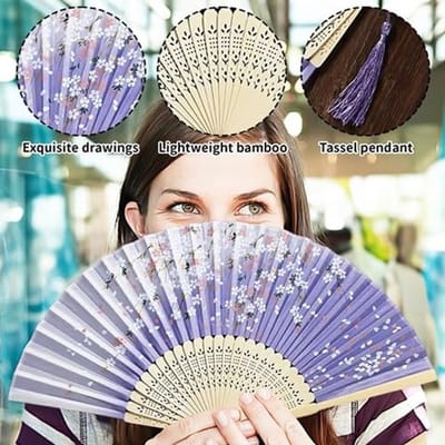 Dailygoody - Retro Vouwwaaiers - Klassieke Danswaaiers - Handgemaakt Bamboe - Roze en Paars - Feestaccessoires - Geschikt voor Kinderen