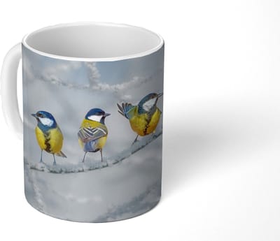 Mok - Koffiemok - Vogel - Koolmees - Winter - Sneeuw - Takken - Mokken - 350 ML - Beker - Koffiemokken - Theemok