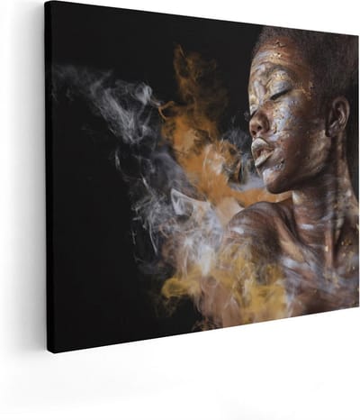 Artaza Canvas Schilderij Vrouw Goud - 100x80 cm - Groot - Wanddecoratie Afrikaanse Vrouw - Muurdecoratie Portret - Schilderijen Op Canvas