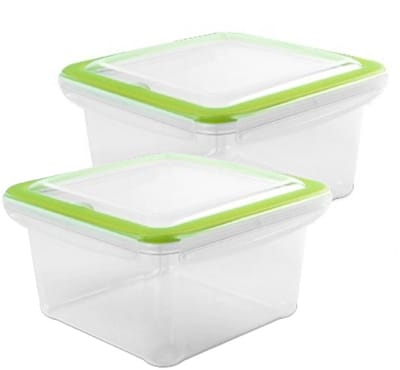 2x Voorraad/vershoudbakjes 1,5 liter transparant/groen plastic/kunststof - Kiev - Luchtdicht/hermetisch afgesloten vershouddoos bakje - Mealprep - Maaltijden bewaren