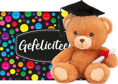 Gefeliciteerd wenskaart A5-size - met Geslaagd thema knuffelbeer - van 14 cm
