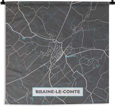 Wandkleed - Wanddoek - Plattegrond – Braine le Comte – Blauw – Stadskaart - Kaart - 180x180 cm - Wandtapijt