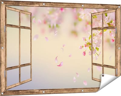 Gards Tuinposter Doorkijk Appelbloesem - Bloemen - 120x80 cm - Tuindoek - Tuindecoratie - Wanddecoratie buiten - Tuinschilderij