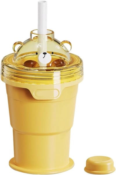 IJsblokjesbeker met Rietje - Opvouwbare IJsdrank Maker - Dranken Koelen - Dubbele Functie - 9.1x9.1x15.2 cm - Geel