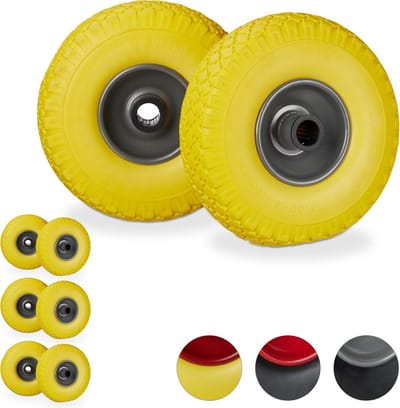 8x steekwagenwiel - set - stalen velg - anti lek - 25 mm as - 150 kg - geel