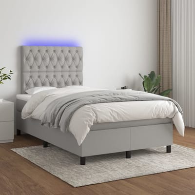 vidaXL - Boxspring - met - matras - en - LED - stof - lichtgrijs - 120x200 - cm