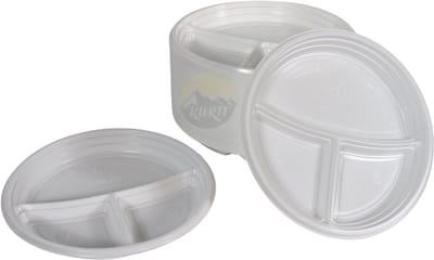 KURTT - 100 Plastic borden 3 vak - herbruikbare borden ( europese norm EN12875-1 gecertificeerd) reusable - ø 22cm