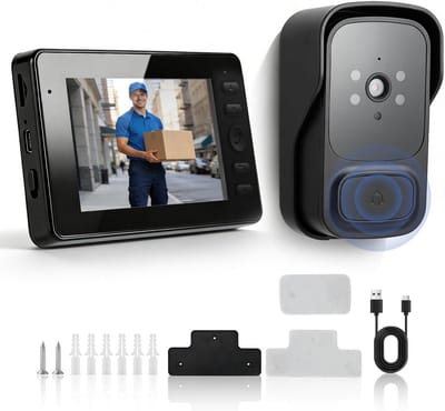Draadloze Videodeurbel met 4,3 inch Scherm - Zwart - HD Nachtzicht - Waterdicht en Tweeweg Audio - Voor Buitengebruik