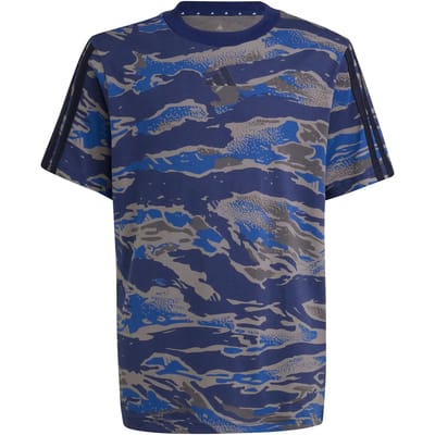 Adidas Seasonal Essentials Camo T-shirt Met Korte Mouwen Blauw 7-8 Years Jongens,Meisjes
