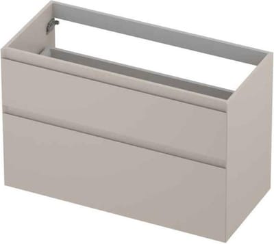 INK® wastafelonderkast 2 laden greeploos gelakt asymmetrisch 100x45x65cm, mat kasjmier grijs