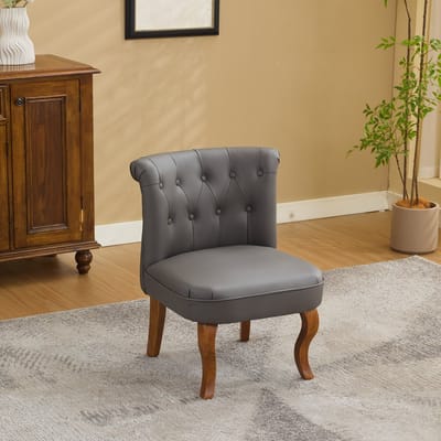STILVORA Loungefauteuil Enkel - Comfortabel Met Knopen In Rugleuning - Voor Woonkamer En Thuiskantoor - Leer En Hout - Grijs
