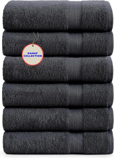 SnelShoppen - Set van 6 Grijze Badhanddoeken 100% Katoen, Sneldrogend, Zacht, Absorberend, 24x48 cm voor Badkamer, Douche, Sportschool, Spa, Zwembad