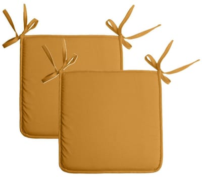 Stof Textile Home stoelkussens - 2x - okergeel - 38 x 38 x 3 cm - voor binnen - touwtjes sluiting - zitkussens plat - vierkant