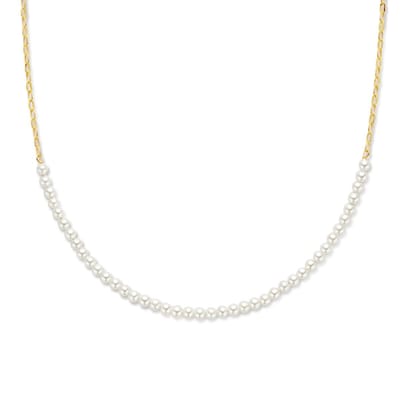 collier synth. parels 41 + 5 cm 1 micron zilver verguld (geel)