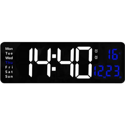 Klok met groot scherm en functie-weergave, wandklok voor woonkamer, LED-display, klok met afstandsbediening black