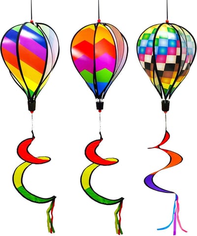 3-Pack Decoratieve Regenboog Heteluchtballon Windspinners voor Tuin en Buiten