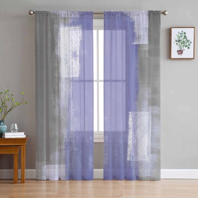 Paarse Olieverf Textuur Tule Transparante Gordijnen Voor Woonkamer Slaapkamer Keuken Voor Ramen Voile Gordijnen Huisdecoratie 135W x 114H(cm) gray