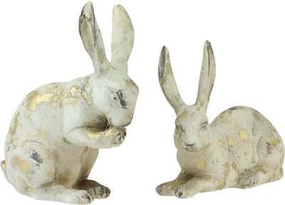 Decoratieve konijnen zittend staand witgoud H12,5x16,5cm 2 stuks, 2 St