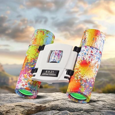 Kinderverrekijker 8x21 – Mini Verrekijker voor Meisjes & Jongens met HD Vergroting | Kleurrijke Telescoop voor Kinderen, Camping, Natuur, Vogelspotten & Avontuur