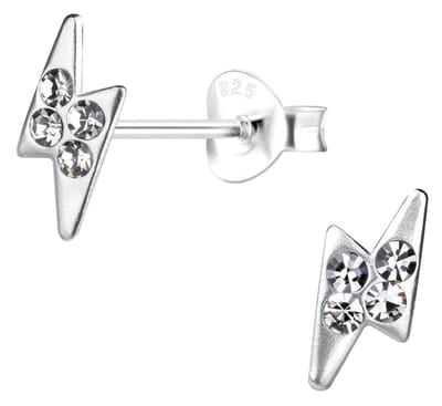 Joy|S - Zilveren bliksem oorbellen - kristal grijs - 4 x 10 mm - t69