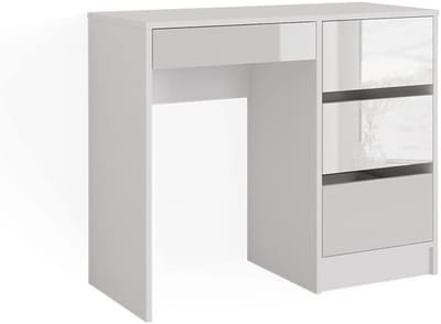 Moderne make-uptafel met lade en plank voor opslag - Hoge glans, 90 x 75 cm - Wit