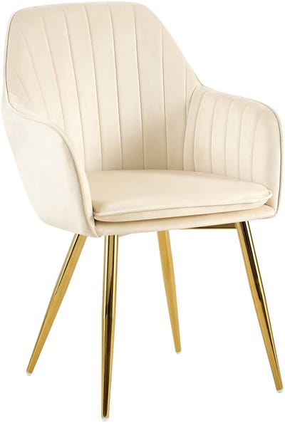 CLP Cheryl Eetkamerstoel - met armleuning - met metalen poten - velvet - fluweel - goud/creme