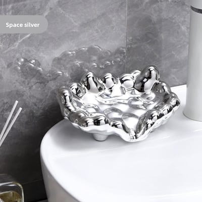 Boîte à Savon Luxe Léger Porte-Savon Porte-Savon Égouttoir Étagère de Rangement sans Percage Plateau Porte-Savon Ménager argenté