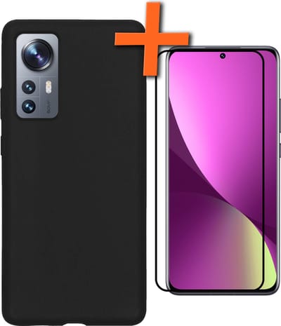 Hoes - Met Screenprotector - Geschikt voor Xiaomi 12 - Sterk & Shockproof - Back Cover - Siliconen Case - Telefoon Hoes - Zwart