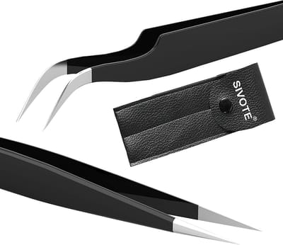 Wimperpincet 2-pack met rechte en gebogen uiteinden, roestvrijstalen wimperpincet voor wimperextensies
