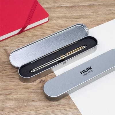 Milan Cadeaudoos 4-functie Pen Gum Mechanisch Potlood Blauwe En Rode Pen Zilver Kinderen