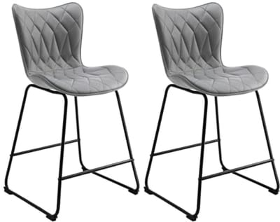 HomeMiYN Barkruk Set van 2 – Donkergrijs Kunstleer met Diamantstiksel – Hoge Keuken Barkrukken met Rugleuning – Stevig Metalen Frame – 150kg Draagvermogen