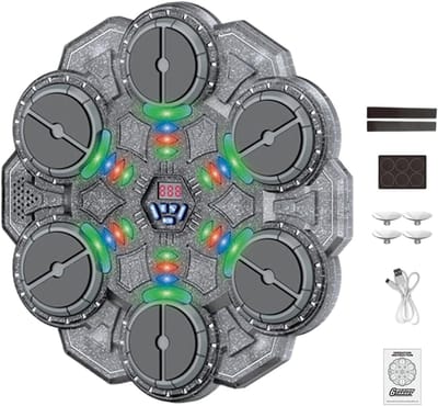 Muziek Boksmachine - Bokstrainer Interactief - Thuis Sporten - Met Lichtsignalen - 35 cm Breed - Donkergrijs