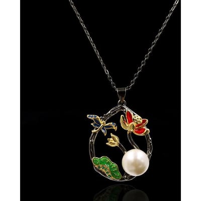 Pioenboom Klimplant Natuursteen Hagedis Zwart Goud Tweekleurig Emaille Ketting Kerstcadeau black
