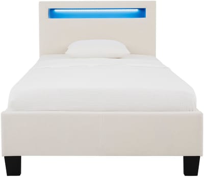 Gestoffeerd bed BAGO 90 x 200 cm met led-verlichting – crèmewit
